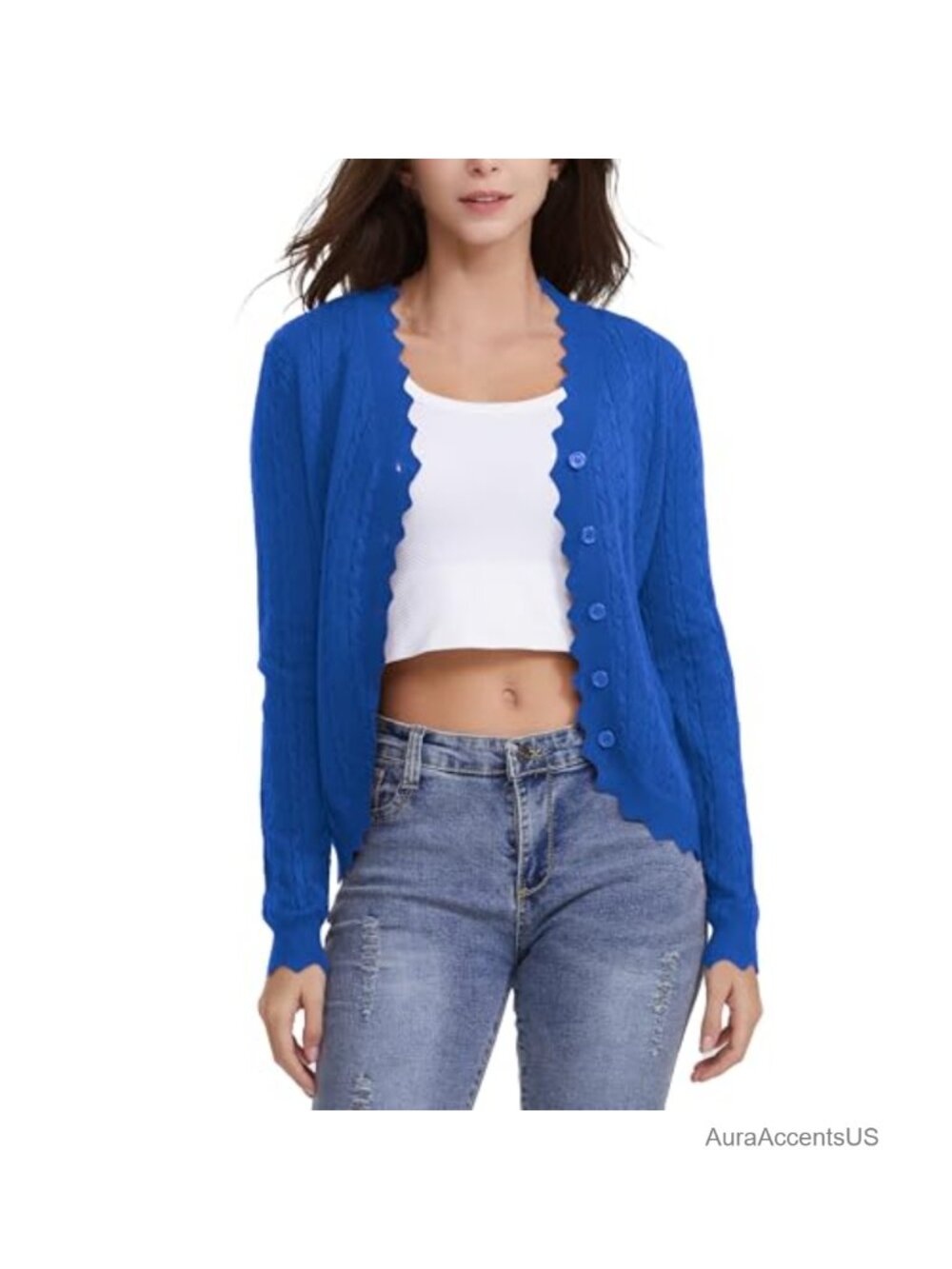 Women's Cropped Cardigan Button Down Knit Long Sleeve V-Neck
